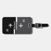 黒モダン/名前の付いた白の手荷物 ラゲッジタグ (正面横)