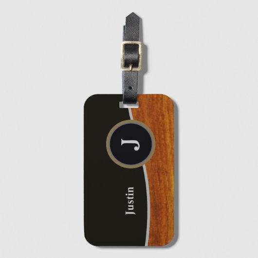 黒モダン/木フェイクモノグラム ラゲッジタグ (正面縦)