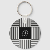 黒モダン、白と灰色のストライプ – モノグラム キーホルダー (正面)