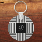 黒モダン、白と灰色のストライプ – モノグラム キーホルダー (正面)