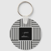 黒モダン、白と灰色のストライプ – モノグラム キーホルダー (裏面)
