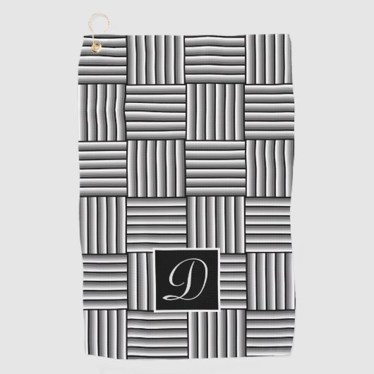 黒モダン、白と灰色のストライプ – モノグラム ゴルフタオル (正面)