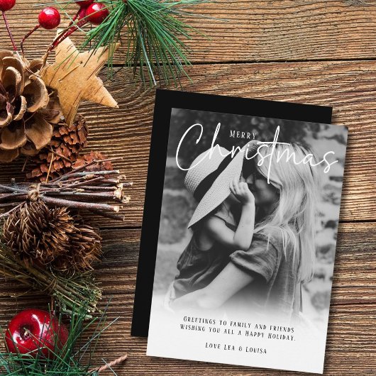 黒モダン&白のクリスマスグリーティング シーズンカード