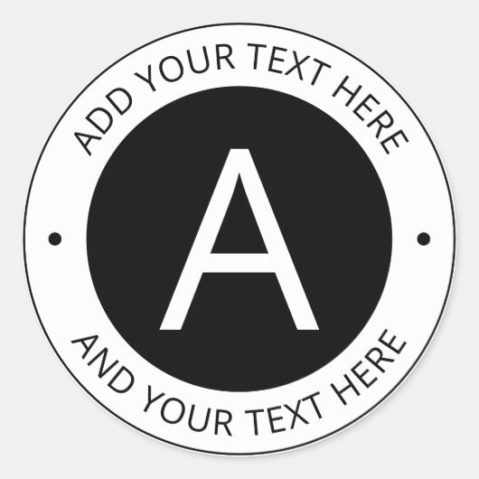 黒モダン/白ロゴスタイルモノグラム ラウンドシール (正面)