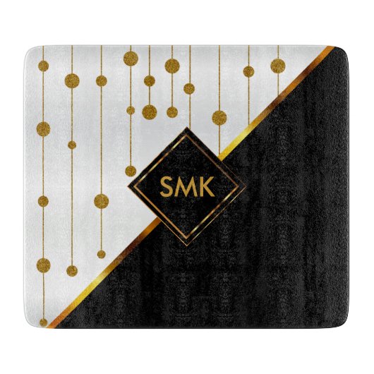 黒モダン、白、および金ゴールドのドット カッティングボード (正面)