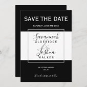 黒モダン、白、灰色の結婚式の日付を保存 招待状 (正面/裏面)