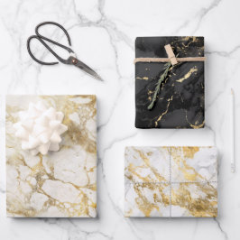 黒モダン、白、金ゴールドの大理石のパターン ラッピングペーパーシート