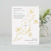 黒モダン、白、金ゴールド、フローラ結婚金ゴールド 箔招待状 (立ち正面)