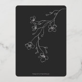 黒モダン、白、金ゴールド、フローラ結婚金ゴールド 箔招待状 (裏面)