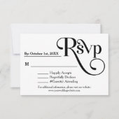 黒モダン&白「Be our Guest」ウェディングRSVP 出欠カード (正面)