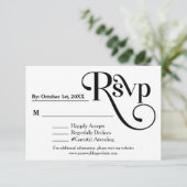 黒モダン&白「Be our Guest」ウェディングRSVP 出欠カード (スタンド正面)