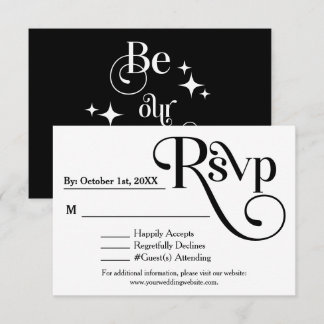 黒モダン&白「Be our Guest」ウェディングRSVP 出欠カード