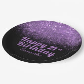 黒モダン&紫グリッタースパークル21誕生日 ペーパープレート (アングル)