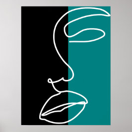 黒モダン、緑、白のフェイシャルラインアートキャンバス ポスター