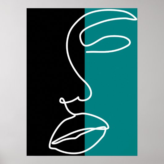 黒モダン、緑、白のフェイシャルラインアートキャンバス ポスター (正面)