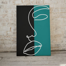 黒モダン、緑、白のフェイシャルラインアート キャンバスプリント