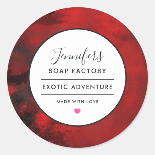 黒モダン&赤抽象芸術ろうそく石鹸の香り ラウンドシール (正面)