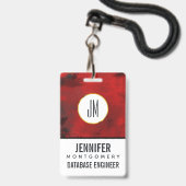 黒モダン&赤抽象芸術 – ダークミステリアス バッジ (裏面（ネックストラップ付）)