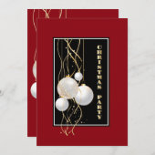 黒モダン、赤、金ゴールドのクリスマスパーティー 招待状 (正面/裏面)