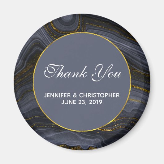 黒モダン&金ゴールドアガテストーン抽象芸術ありがとう マグネット (正面)