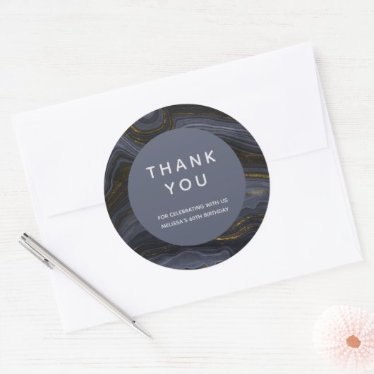 黒モダン&金ゴールドアガテストーン抽象芸術ありがとう ラウンドシール (封筒)