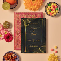 黒モダン&金ゴールドエレガントな結婚式の日付を保存