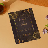 黒モダン&金ゴールドエレガントな結婚式の日付を保存 サンキューカード