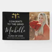 黒モダン&金ゴールドナース医療写真卒業 横断幕 (横)