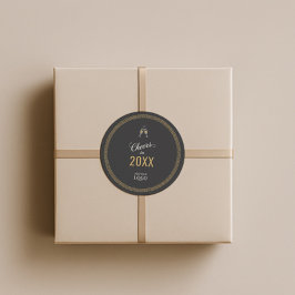 黒モダン&金ゴールドハッピーニューイヤーGreek Meander ラウンドシール