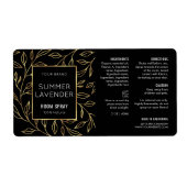 黒モダン&金ゴールドフローラルームスプレーボトルラベル ラベル (正面)