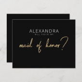 黒モダン+金ゴールドメイド・オブ・オーナー（花嫁付き添い人）提案カード ノートカード (正面/裏面)