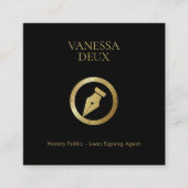 黒モダン&金ゴールド公証人ペンQRロゴエレガント スクエア名刺 (正面)