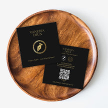 黒モダン&金ゴールド公証人ペンQRロゴエレガント