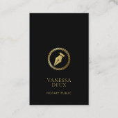 黒モダン&金ゴールド公証人ペンQRロゴエレガント 名刺 (正面)