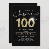 黒モダン&金ゴールド大人の驚き100歳の誕生日 招待状 (正面/裏面)