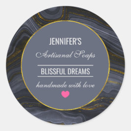 黒モダン&金ゴールド瑪瑙ストーン抽象芸術石鹸 ラウンドシール