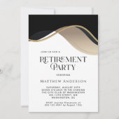 黒モダン、金ゴールド、およびタン退職パーティー 招待状 (正面)