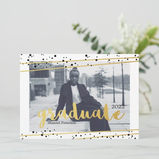 黒モダン、金ゴールド、および白の大学院招待状 招待状 (スタンド正面)