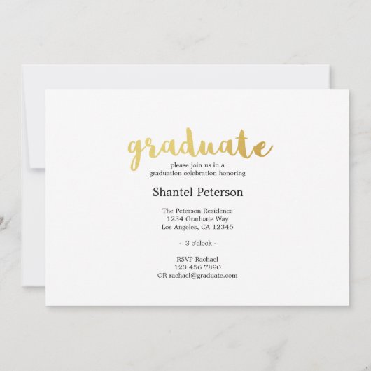 黒モダン、金ゴールド、および白の大学院招待状 招待状 (裏面)