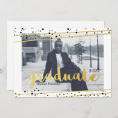 黒モダン、金ゴールド、および白の大学院招待状 招待状 (正面/裏面)