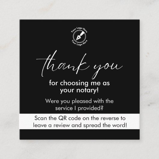 黒モダンGoogleレビューQR公証人ありがとう スクエア名刺 (正面)