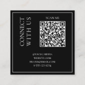 黒モダンQRコードスキャン可能はっきりしたプロフェッショナル スクエア名刺 (裏面)