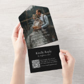 黒モダンQRコード |写真 |モノグラム結婚ズ オールインワン招待状 (貼ってはがせる)