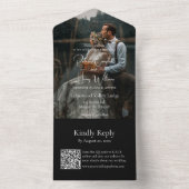 黒モダンQRコード |写真 |モノグラム結婚ズ オールインワン招待状 (内側)