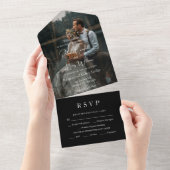 黒モダンQRコード |写真 | RSVPに参加結婚する オールインワン招待状 (貼ってはがせる)