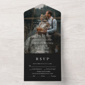 黒モダンQRコード |写真 | RSVPに参加結婚する オールインワン招待状 (内側)