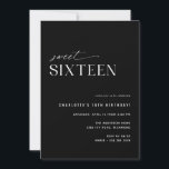 黒モダンSweet sixteen |お洒落第16誕生日 招待状<br><div class="desc">16モダン番目のバースデーパーティ招待状とオフ中心デザイン。黒と白のフォント。裏面はおもしろい「16」パターンを有する。(裏面パターンはデザインツールを使もし用して必要に応じて除去できる)。</div>