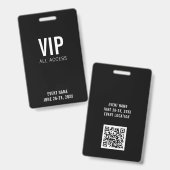黒モダンVIPすべてのアクセスQRコードイベント バッジ (正面＆裏面)