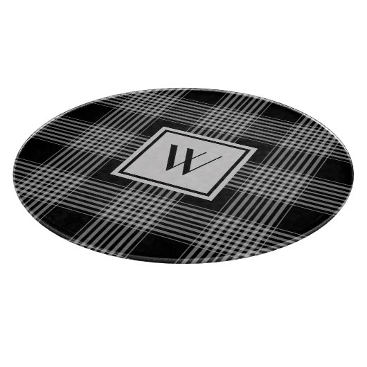 黒モノグラムのとグレーのプ市松模様にライド模様 カッティングボード (角)