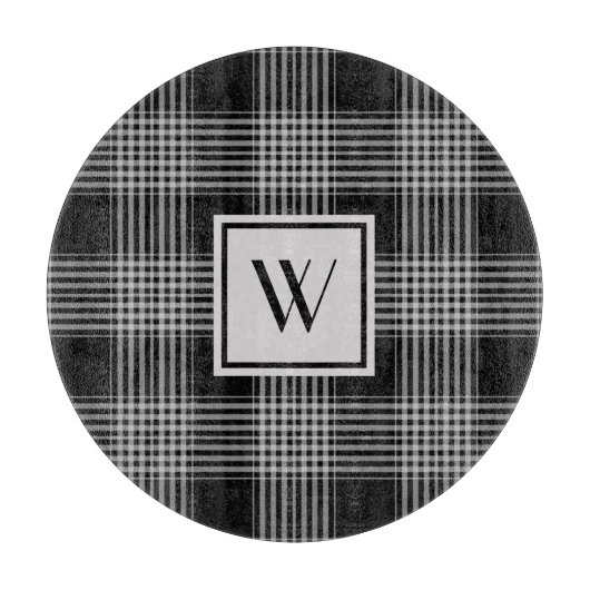 黒モノグラムのとグレーのプ市松模様にライド模様 カッティングボード (正面)